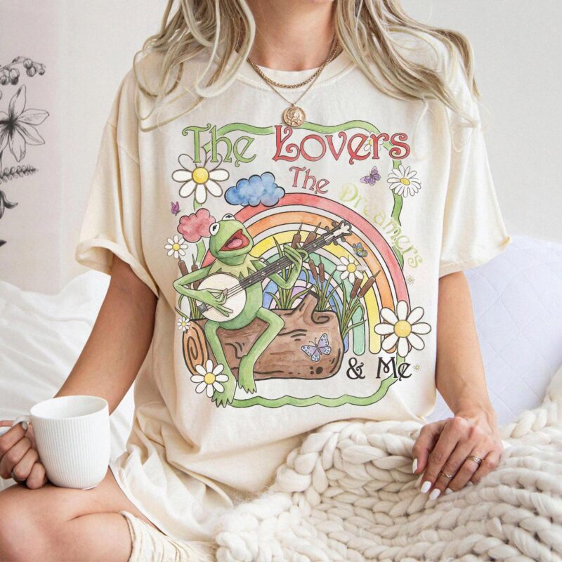 Watercolor Kermit the Frog Rainbow Graphic Tee - The Lovers The Dreamers And Me