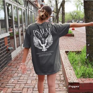 Psalm 91 4 Under His Wings Comfort Colors T-Shirt, Front and Back Christian Faith Shirt