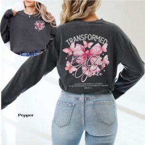 Christian Transformation Butterfly Shirt, Comfort Colors Long Sleeve T-Shirt with Coquette Bow Design