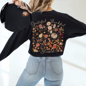 Grateful Thankful Blessed Comfort Colors Long Sleeve Christian T-Shirt with Fall Pumpkin Jesus Design