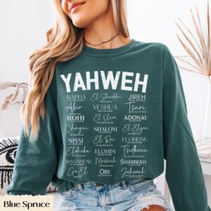Yahweh Hebrew Names of God Long Sleeve Shirt, Christian Faith Apparel, Grunge Design, Unisex Cotton Tee