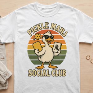 Vintage Goose Pickleball Mahjong Social Club Sunset Graphic Retro Duck Paddle Tile Sports Apparel