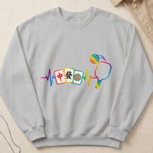 Pickleball Mahjong Heartbeat Tie Dye Paddle Shirt: Rainbow EKG Pulse Tile Player Court Apparel