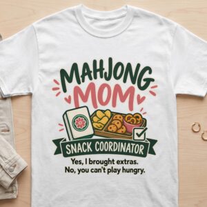Mahjong Mom Snack Coordinator Game Night Tile Pretzel Cookie Quote Graphic Printed Apparel