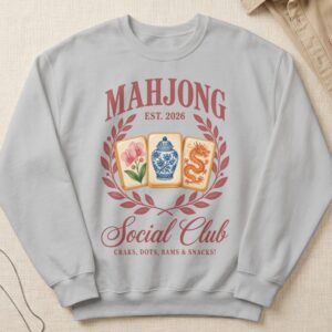 Mahjong Social Club 2026 Chinese Tile Game Dragon Ginger Jar Orchid Graphic Shirt