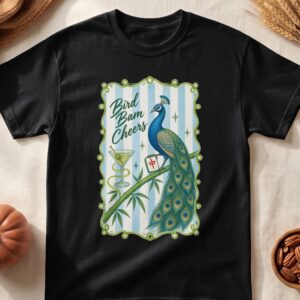 Mahjong Social Club Cracks Dots Bams Bird Bam Cheers Peacock Martini Tile Graphic Shirt