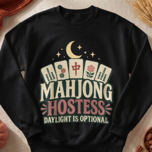 Mahjong Hostess Daylight Is Optional Shirt Retro Tile Game Night Crescent Moon Graphic Print
