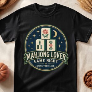 Mahjong Lover Game Night Bring Your Luck Vintage Tile Emblem Starry Moon Graphic Apparel