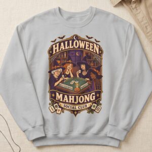 Halloween Mahjong Social Club Witches Playing Tile Game Vintage Spooky Autumn Coven Graphic Apparel