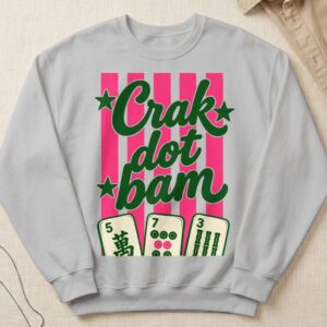 Crak Dot Bam Retro Mahjong Tiles Pink Stripes Green Stars Tabletop Game Graphic Apparel