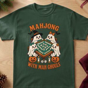 Halloween Mahjong With Mah Ghouls Cute Ghost Tile Game Spooky Season Graphic Shirt