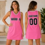Custom-Breast-Cancer-Warrior-Jersey-Dress-Personalized-Pink-Ribbon-Basketball-Dress-Women39s-Awareness-Game-Day-Outfit-Gift-Cancer-Fighter-1 Personalized Breast Cancer Awareness Jersey Dress
