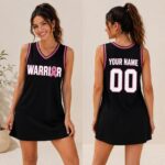 Custom-Breast-Cancer-Warrior-Jersey-Dress-Personalized-Pink-Ribbon-Basketball-Dress-Women39s-Awareness-Game-Day-Outfit-Gift-Cancer-Fighter Custom Breast Cancer Warrior Jersey Dress