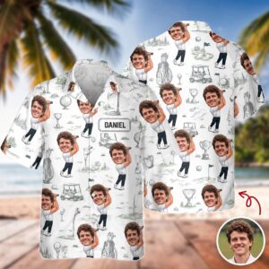 Custom Face Golfer Hawaiian Graphic Tee for Golf Trips
