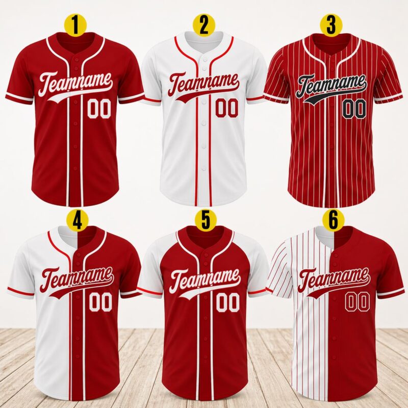 Custom Red Baseball Jersey Graphic Tee with Name & Number