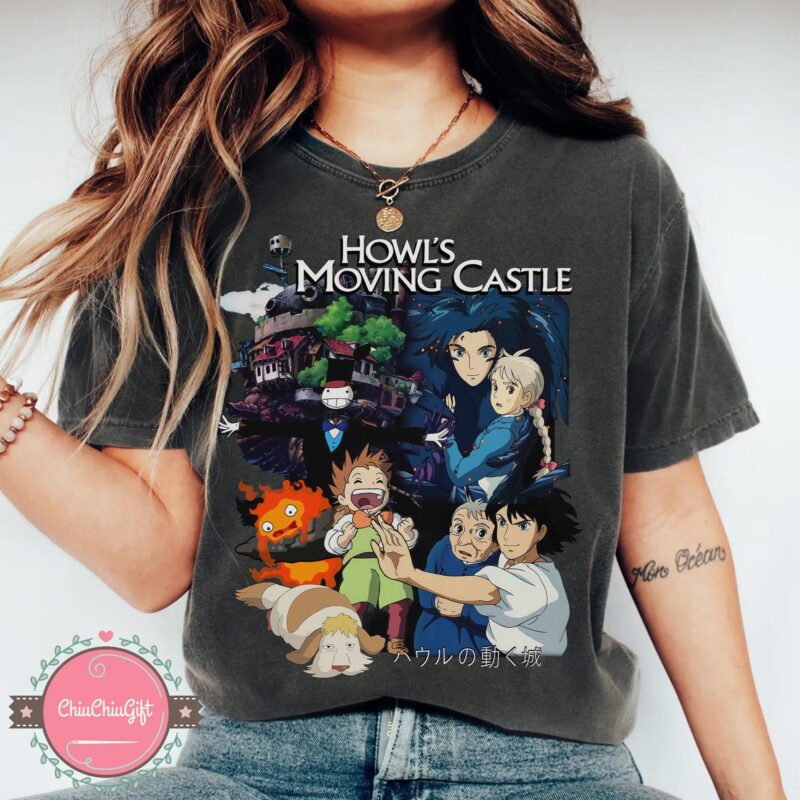 Howls-Moving-Castle-Sophie-Haku-and-Calcifer-Graphic-Tee-Sapelle Howl's Moving Castle Sophie