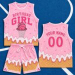 Personalized-Basketball-Birthday-Girl-Graphic-Tee-and-Shorts-Set-Pink-Ice-Cream-Theme-Custom-Name-Number-Sapelle Personalized Basketball Birthday Girl Graphic Tee and Shorts Set