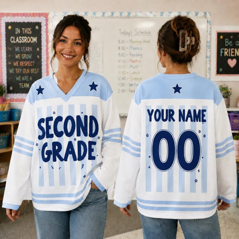 Custom Name & Number School Spirit Jersey Gift Teacher Shirt