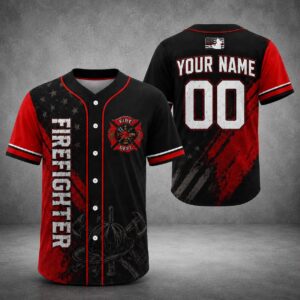 Personalized Firefighter Baseball Graphic Tee Custom Name Number Fire Department Sapelle