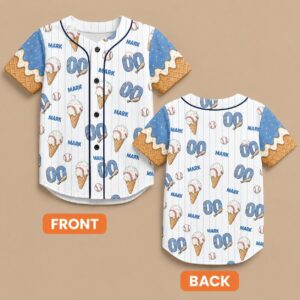 Personalized Ice Cream Baseball Graphic Tee Custom Name Number Family Summer Gift Sapelle