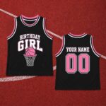 Personalized Pink Birthday Girl Basketball Graphic Tee