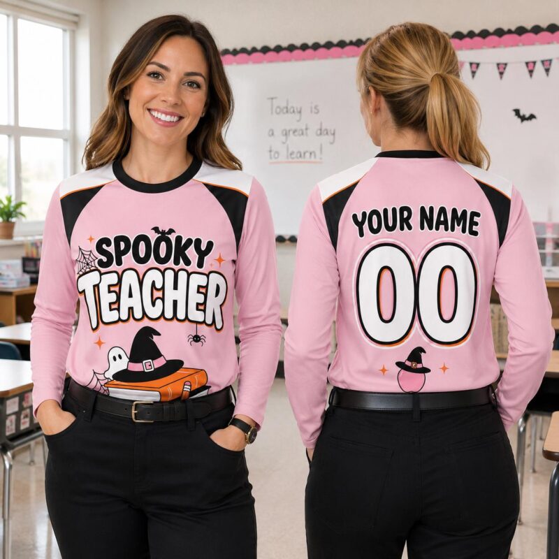 Personalized Spooky Teacher Halloween Long Sleeve Shirt