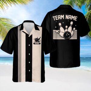 Retro Hawaiian Bowling Team Graphic Tee with Custom Name and Team Name by Sapelle