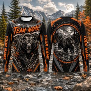 Sapelle Bear Hunting Graphic Tee with Black Bear Wilderness Design and Long Sleeves