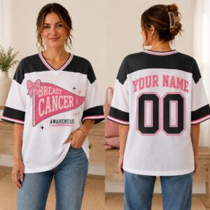 Sapelle Breast Cancer Awareness Graphic Tee with Custom Name and Number Pink Jersey