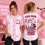 Sapelle Breast Cancer Awareness Halloween Graphic Tee with Ghost and Pink Ribbon