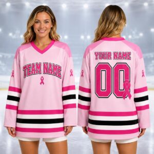 Sapelle Breast Cancer Awareness Hockey Jersey Pink Ribbon Team T-Shirt