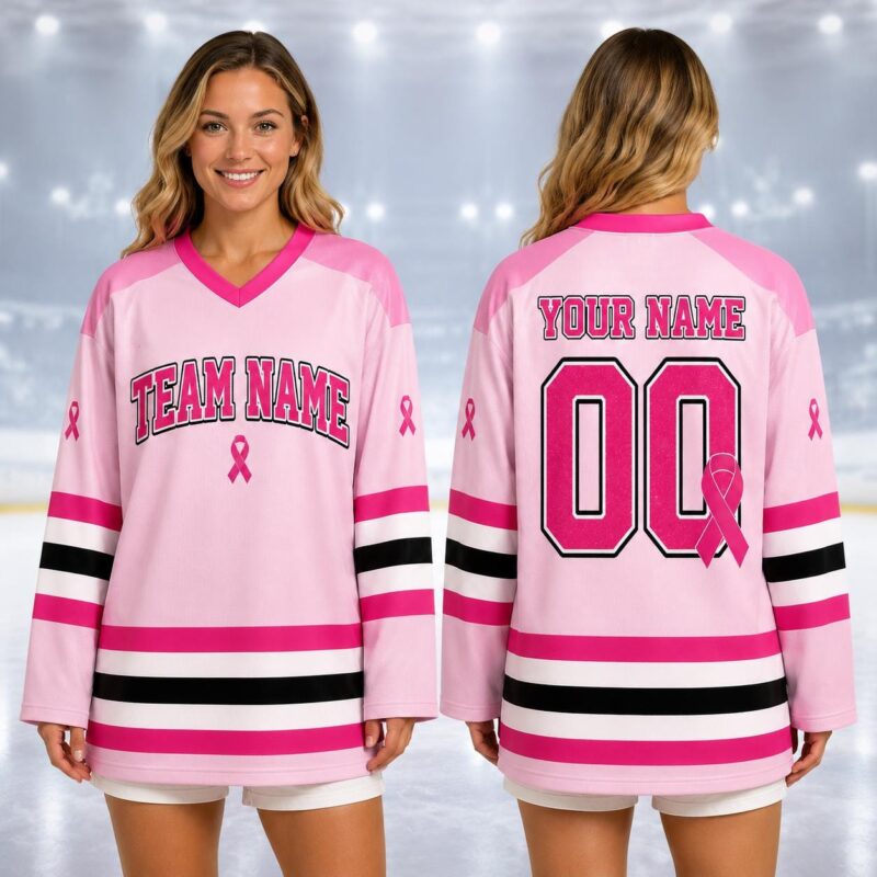 Sapelle Breast Cancer Awareness Hockey Jersey Pink Ribbon Team T-Shirt