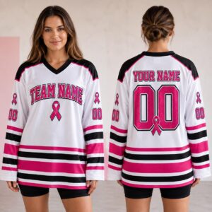 Sapelle Breast Cancer Awareness Pink Out Hockey Jersey Graphic Tee