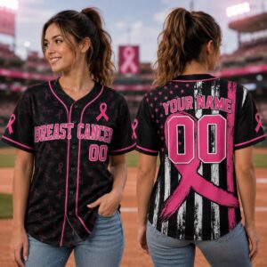 Sapelle Breast Cancer Warrior Custom Button Up Graphic Tee and Baseball Jersey