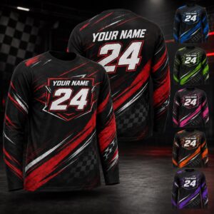 Sapelle Checkered Flag Racing Graphic Tee with Custom Name and Number