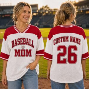 Sapelle Custom Baseball Mom Game Day T-Shirt with Name and Number