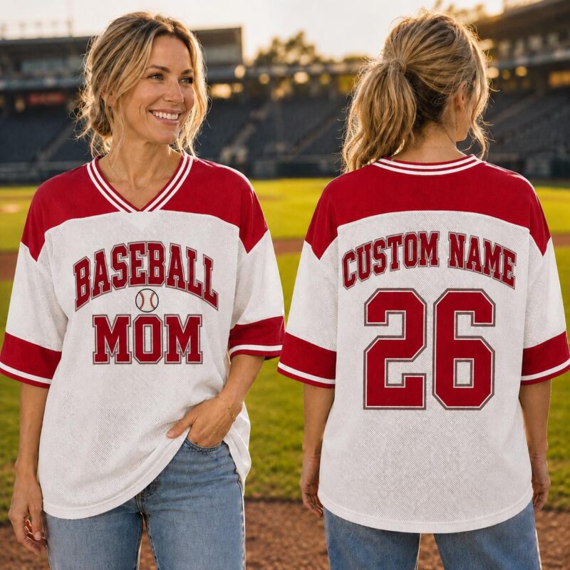 Sapelle Custom Baseball Mom Game Day T-Shirt with Name and Number