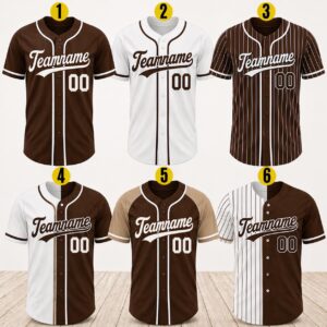Sapelle Custom Brown Baseball Jersey Personalized Name Number Team Uniform Button Shirt Gift Graphic Tee