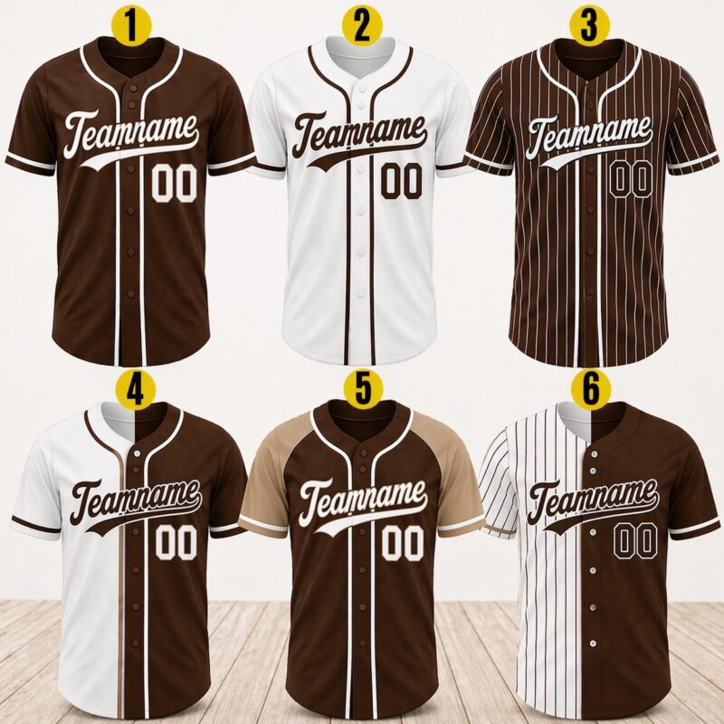 Sapelle Custom Brown Baseball Jersey Personalized Name Number Team Uniform Button Shirt Gift Graphic Tee