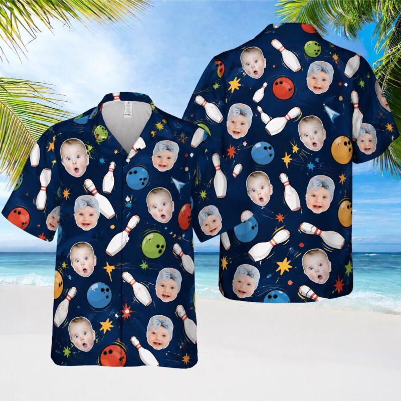 Sapelle Custom Face Bowling Hawaiian Graphic Tee for Dad