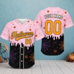 Sapelle Purple Ghost Pumpkin Graphic Tee Custom Name and Number Spooky Baseball Jersey