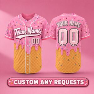 Sapelle Custom Ice Cream Drip Baseball Jersey T-Shirt with Name and Number for Team Matching Game Day
