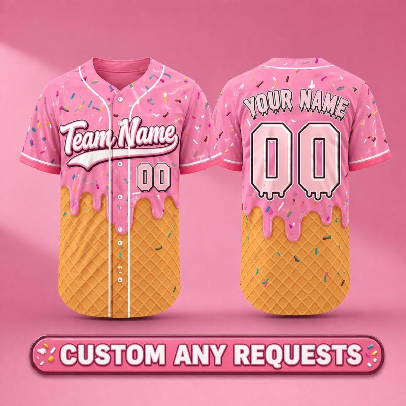 Sapelle Custom Ice Cream Drip Baseball Jersey T-Shirt with Name and Number for Team Matching Game Day