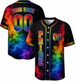 Sapelle Custom LGBTQ Rainbow Smoke Graphic Tee - Personalized Pride Month Baseball Jersey