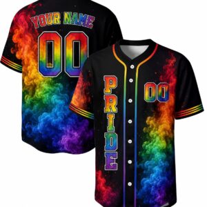 Sapelle Custom LGBTQ Rainbow Smoke Graphic Tee - Personalized Pride Month Baseball Jersey