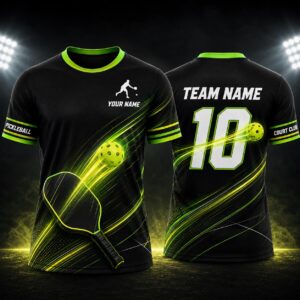 Sapelle Custom Pickleball Graphic Tee Black Neon Green Sports Uniform Youth Adult Court Club