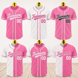 Sapelle Custom Pink Baseball T-Shirt Team Uniform Personalized Name Number Shirt