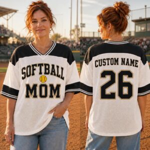 Sapelle Custom Softball Mom Game Day Graphic Tee with Personalized Name and Number