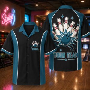 Sapelle Retro Team Bowling Graphic Tee for Men and Women Custom Button Down Shirt