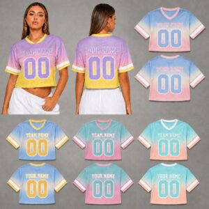 Sapelle Custom Women's Cropped Mesh Football Jersey Team Name Crop T-Shirt